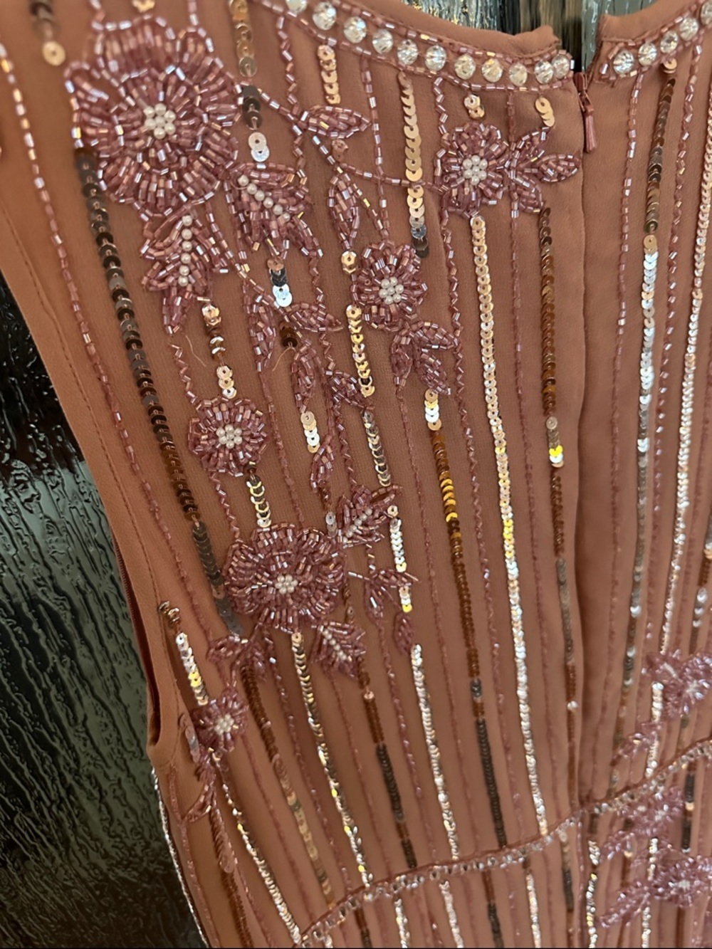 Mac Duggal Tea Length Beaded Embellished Midi Dress Jewel Blush Rose Size 16 NWT - Picture 14 of 16